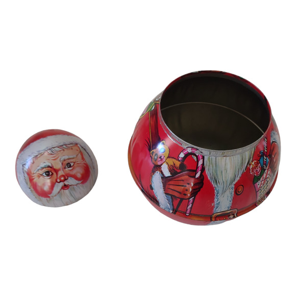 Vintage Santa Claus Storage Tin Christmas Decor Container Holiday Decorations - Picture 2 of 7